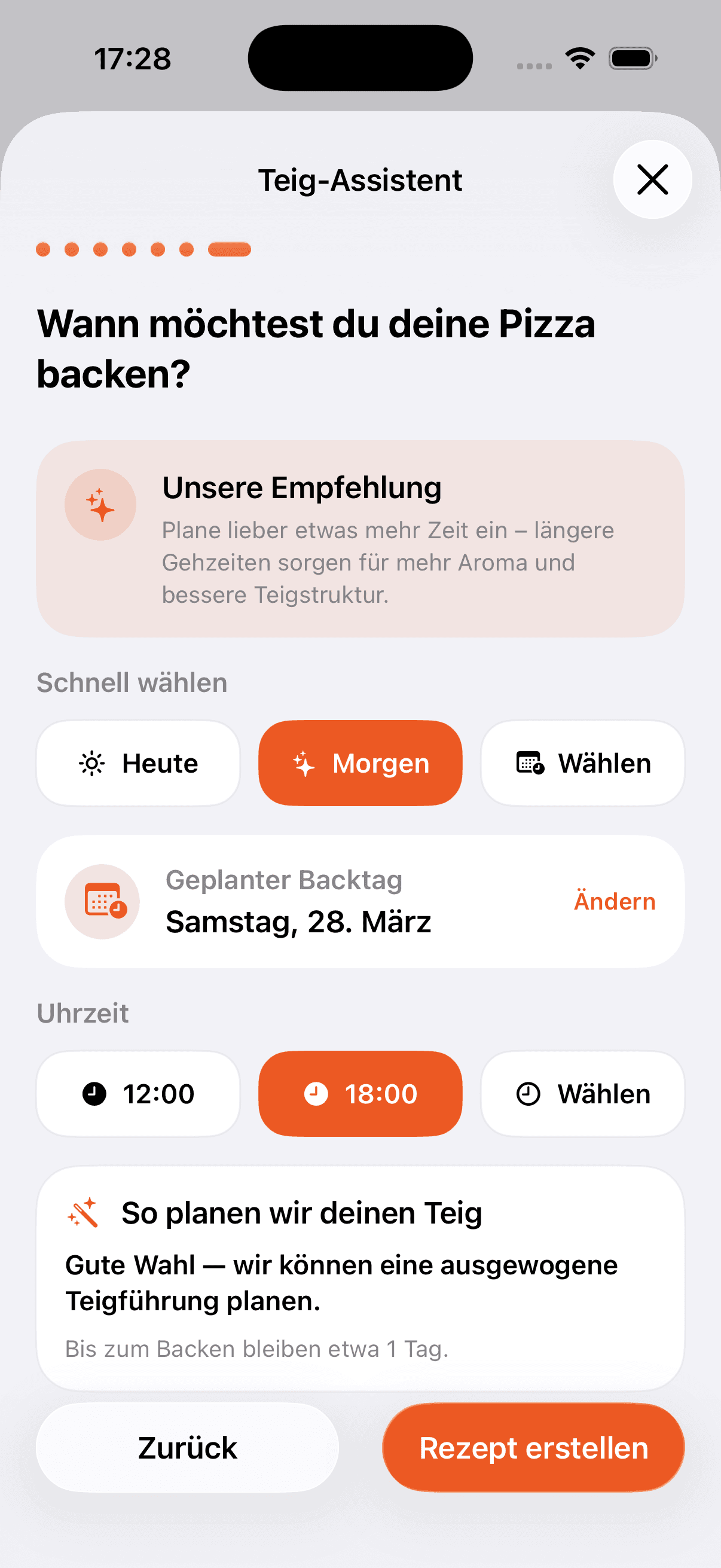 Teig-Assistent zur Planung eines klaren Teig-Workflows.